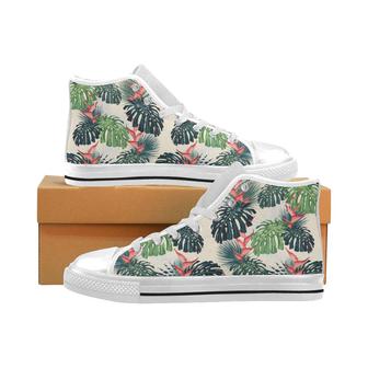 heliconia flowers, palm and monstera leaves Men's High Top Shoes White - Monsterry DE