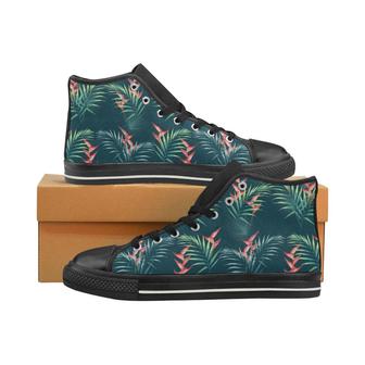 heliconia flowers, palm and monstera leaves on bla Men's High Top Shoes Black - Monsterry DE