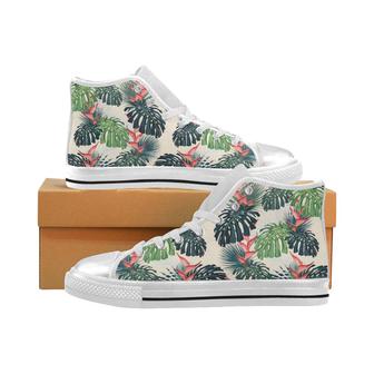 heliconia flowers, palm and monstera leaves Women's High Top Shoes White - Monsterry AU