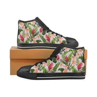 Heliconia Hibiscus Leaves Pattern Men's High Top Shoes Black - Monsterry DE