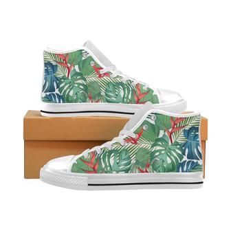 heliconia palm and monstera leaves pattern Men's High Top Shoes White - Monsterry DE