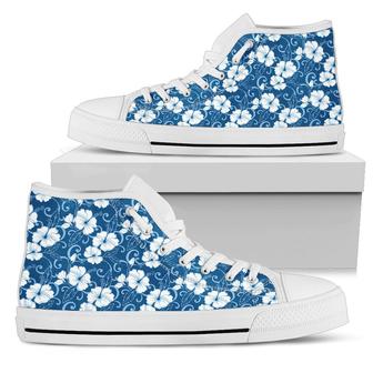 Hibiscus Blue Flower Hawaiian Print Women High Top Shoes - Monsterry UK