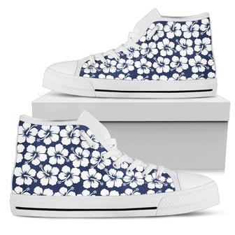 Hibiscus Blue Hawaiian Flower Pattern Women High Top Shoes - Monsterry UK