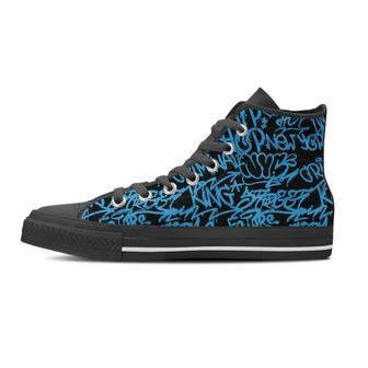 Hiphop Graffiti Blue Text Print Women's High Top Shoes - Monsterry