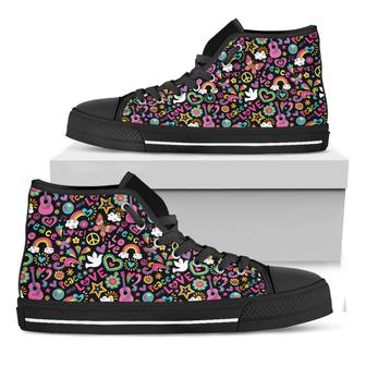 Hippie Peace Sign And Love Black High Top Shoes - Monsterry DE