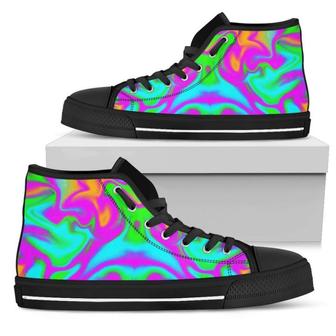 Holographic Neon Liquid Trippy Print Men's High Top Shoes - Monsterry