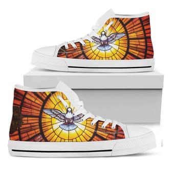 Holy Spirit Dove Stained Glass Print White High Top Shoes - Monsterry