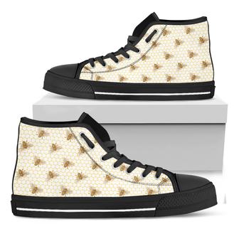 Honey Bee Hive Pattern Print Black High Top Shoes - Monsterry
