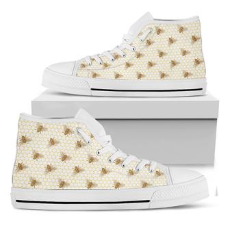 Honey Bee Hive Pattern Print White High Top Shoes - Monsterry