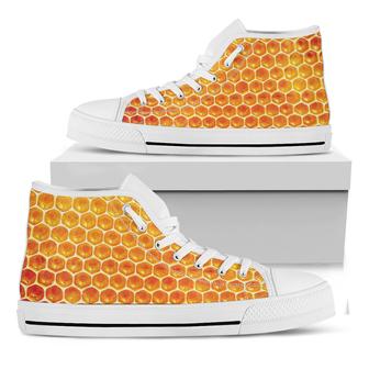Honey Bee Hive Print White High Top Shoes - Monsterry