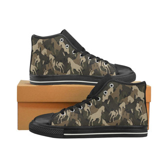 Horse Camouflage Pattern Men's High Top Shoes Black - Monsterry