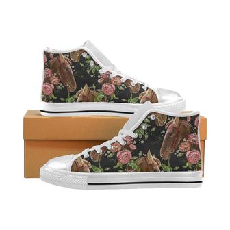 Horse head wild roses pattern Women's High Top Shoes White - Monsterry DE