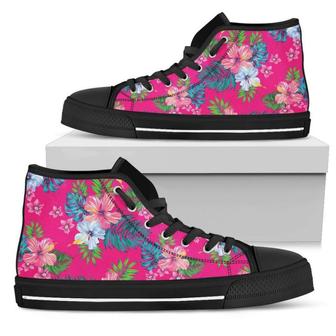 Hot Pink Aloha Hibiscus Men's High Top Shoes - Monsterry AU