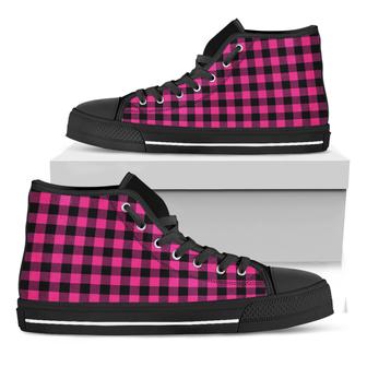 Hot Pink And Black Buffalo Check Print Black High Top Shoes - Monsterry CA