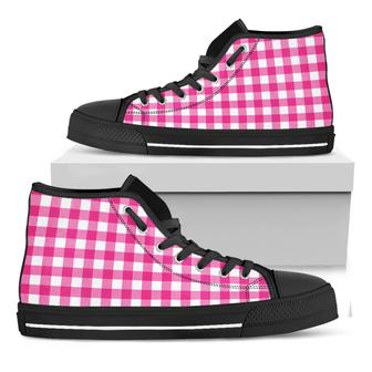 Hot Pink And White Buffalo Check Print Black High Top Shoes - Monsterry DE