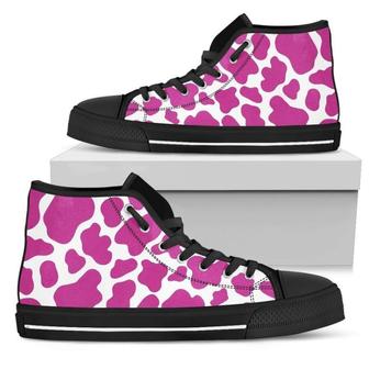 Hot Pink And White Cow Print Women's High Top Shoes - Monsterry DE