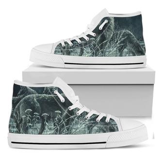 Howling Snowy Wolf Painting Print White High Top Shoes - Monsterry AU