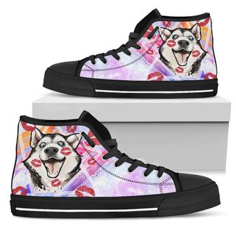Husky Kiss High Top Shoes For Women, Shoes For Men Custom Shoes - Monsterry UK