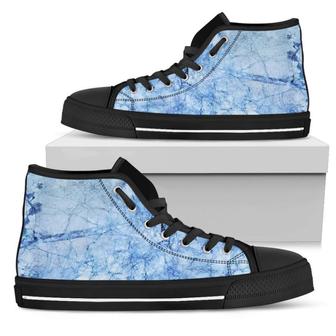 Ice Blue Marble Print Men's High Top Shoes - Monsterry UK