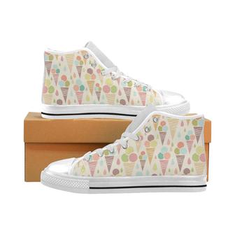 Ice cream cone pattern Men's High Top Shoes White - Monsterry