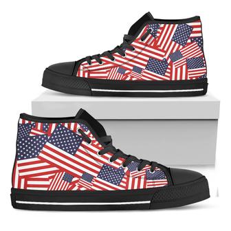 Independence Day Usa Flag Black High Top Shoes - Monsterry DE