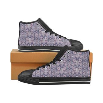 Indian Batik Style pattern Men's High Top Shoes Black - Monsterry UK