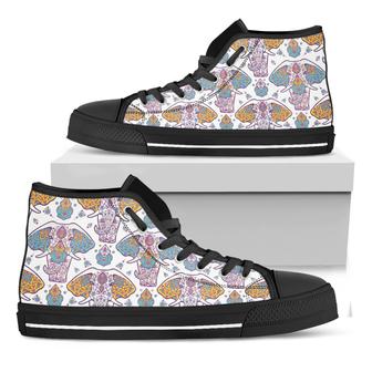 Indian Flower Elephant Pattern Print Black High Top Shoes - Monsterry UK