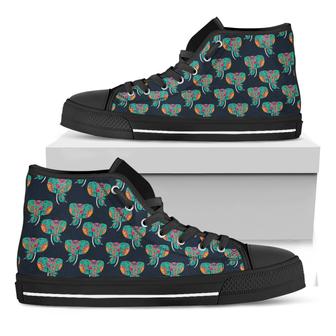 Indian Tribal Elephant Pattern Print Black High Top Shoes - Monsterry CA