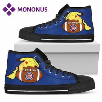 Interesting Pikachu Laying On Ball Chicago Cubs High Top Shoes Black | Favorety CA