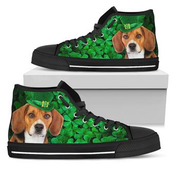 Irish Beagle Wearing Green Hat With Shamrock Pattern High Top Shoes - Monsterry CA