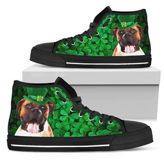 Irish Boxer Wearing Green Hat With Shamrock Pattern High Top Shoes - Monsterry