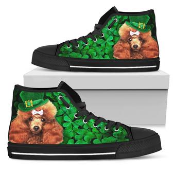 Irish Poodle Wearing Green Hat With Shamrock Pattern High Top Shoes - Monsterry AU
