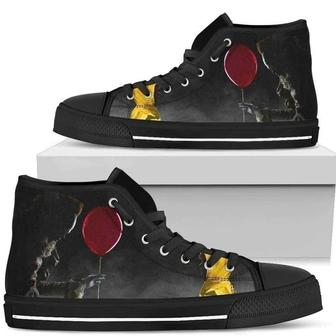 It Pennywise Horror Movie Design Art For Fan Sneakers Black High Top Shoes For Men And Women - Monsterry AU