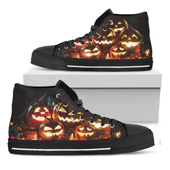 Jack-O'-Lantern Halloween Pumpkin Print Black High Top Shoes - Monsterry AU