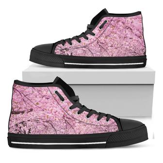 Japanese Cherry Blossom Tree Print Black High Top Shoes - Monsterry CA