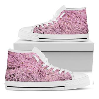 Japanese Cherry Blossom Tree Print White High Top Shoes - Monsterry UK