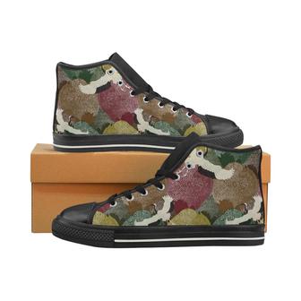 Japanese cranes flying forest dot pattern Men's High Top Shoes Black - Monsterry