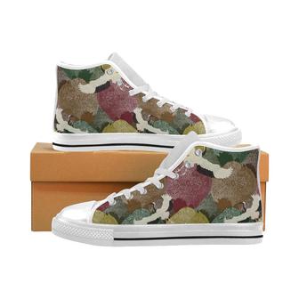 Japanese cranes flying forest dot pattern Men's High Top Shoes White - Monsterry AU