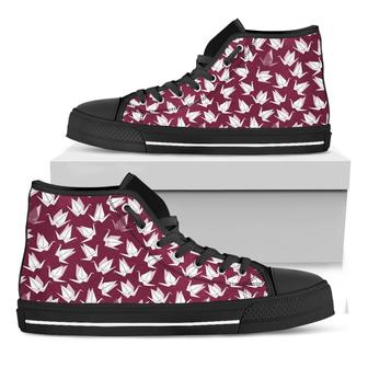 Japanese Origami Crane Pattern Print Black High Top Shoes - Monsterry