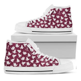 Japanese Origami Crane Pattern Print White High Top Shoes - Monsterry AU
