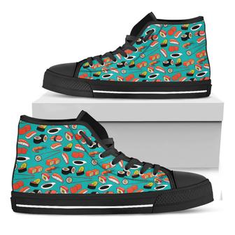 Japanese Sushi And Rolls Pattern Print Black High Top Shoes - Monsterry