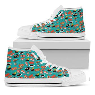 Japanese Sushi And Rolls Pattern Print White High Top Shoes - Monsterry DE