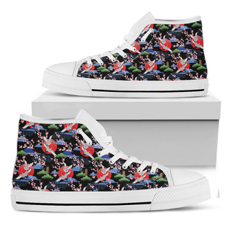 Japanese Traditional Pattern Print White High Top Shoes - Monsterry