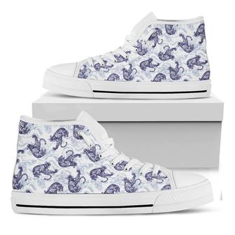 Japanese White Tiger Pattern Print White High Top Shoes - Monsterry DE