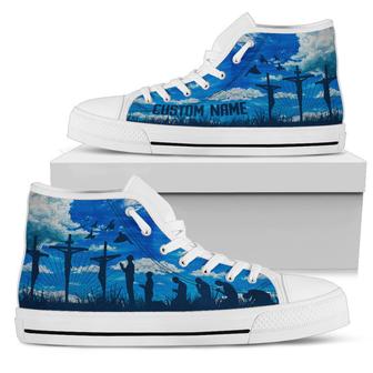 Jesus Cross And A Prayer Custom Name Blue Women High Top Shoes - Monsterry