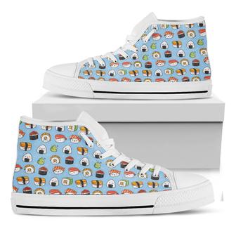 Kawaii Japanese Sushi Pattern Print White High Top Shoes - Monsterry