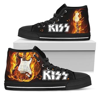 Kiss Sneakers Fire Guitar High Top Shoes For Music Fans - Monsterry AU