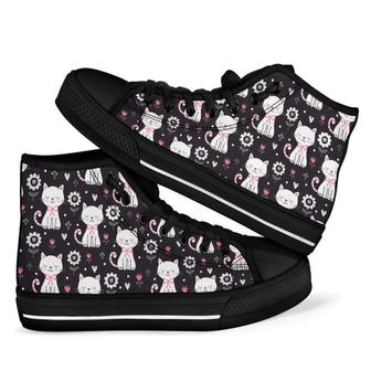 Kitten Floral Cat Men Women's High Top Shoes - Monsterry AU