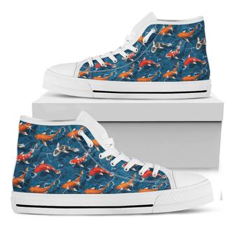 Koi Fish Pattern Print White High Top Shoes - Monsterry UK
