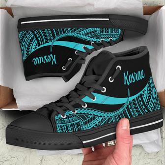 Kosrae High Top Shoes Turquoise - Polynesian Tentacle Tribal Pattern - - Monsterry CA